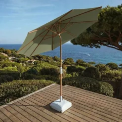 Ombrellone rotondo in alluminio (D3,3 m) Elyra effetto legno e Verde oliva