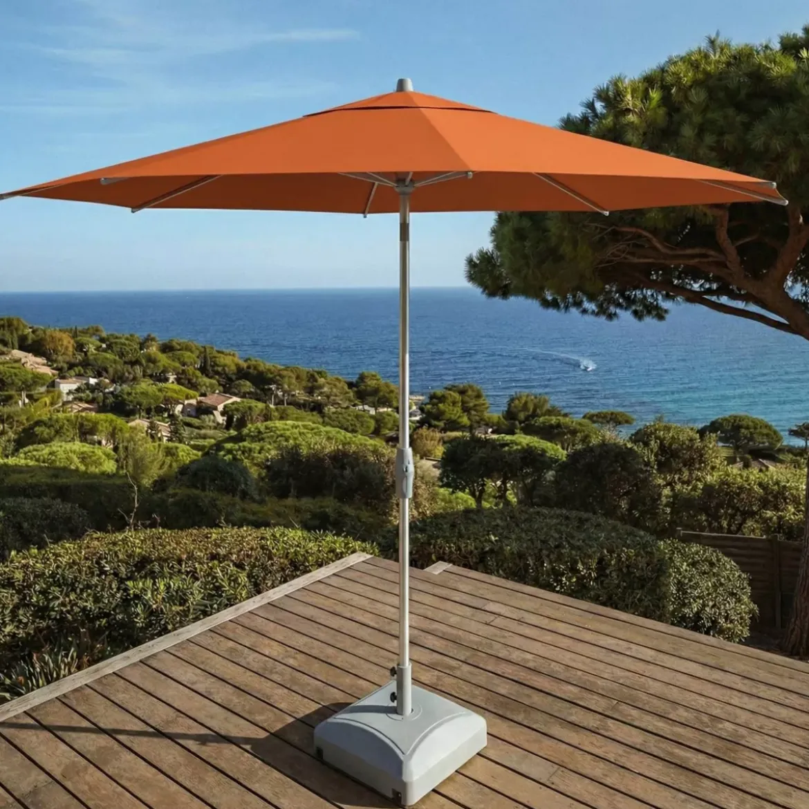 Ombrellone rotondo in alluminio (D3,3 m) Elyra Metallizzato brillante e Terracotta