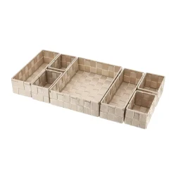 Organizzatore per cassetto bagno 7 cesti intrecciati Oro Beige