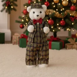 Orso di Natale (H52cm) Teddy a quadri tartan Verde