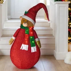 Orso luminoso a pile (H120 cm) Pieghevole Rosso glitterato