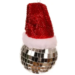 Pallina di Natale (D80 mm) Disco a sfaccettature con cappello Babbo Natale Argento