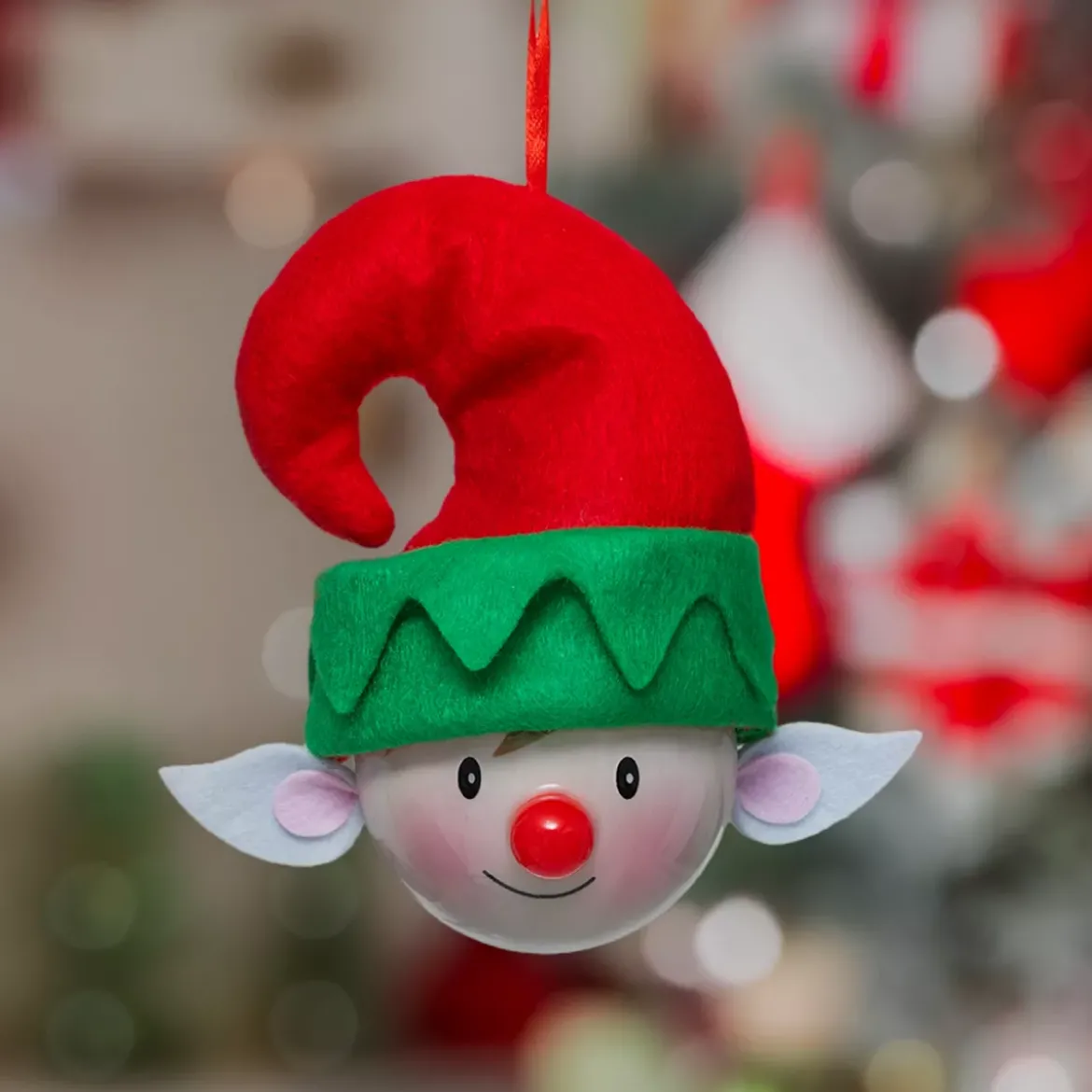 Pallina di Natale (D75 mm) Folletto con naso rosso
