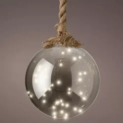 Pallina luminosa a pile 40 LED (D20 cm) Glassata Grigia e bianca calda