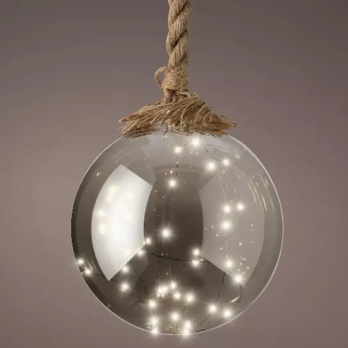 Pallina luminosa a pile 40 LED (D20 cm) Glassata Grigia e bianca calda