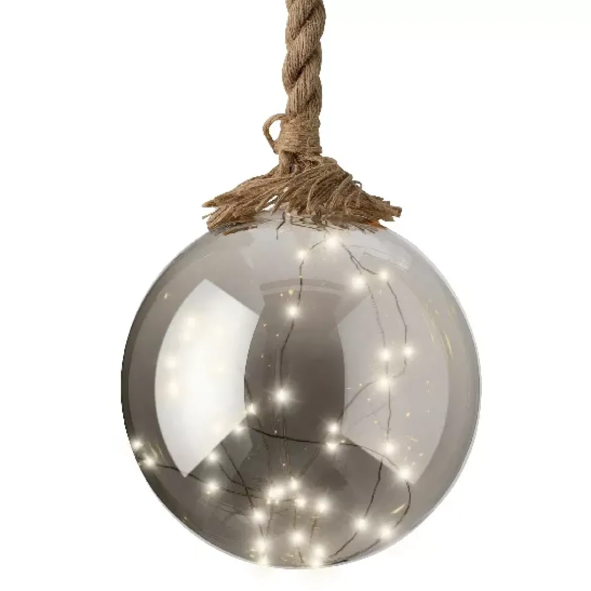 Pallina luminosa a pile 40 LED (D20 cm) Glassata Grigia e bianca calda