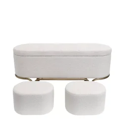 Panca contenitore e 2 pouf (L116 cm) Ivanhoe Ecru