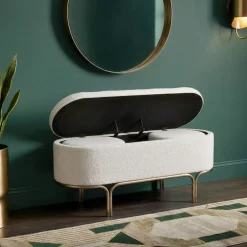 Panca contenitore e 2 pouf (L116 cm) Ivanhoe Ecru