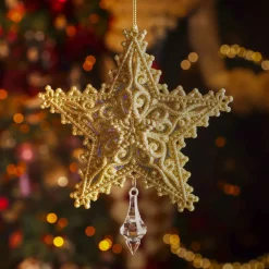 Pendente di Natale (H13 cm) Stella dei Sogni Dorata Glitterata