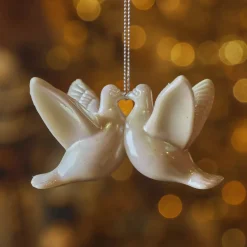 Pendente di Natale (H6 cm) Uccello delle nevi Bianco perlato
