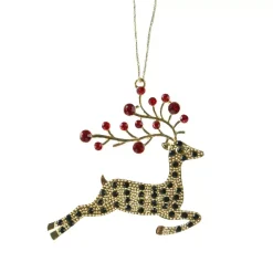 Pendente natalizio in metallo (H9 cm) Renna e strass Dorato