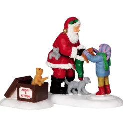 Personaggi Lemax Babbo Natale con gattini