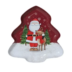 Piatto decorativo (25 x 25 cm) Babbo Natale e la sua renna Rosso