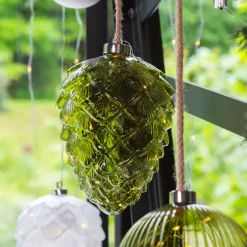 Pigna luminosa in vetro a pile 15 LED (H21 cm) Vintage Tè verde/bianco caldo
