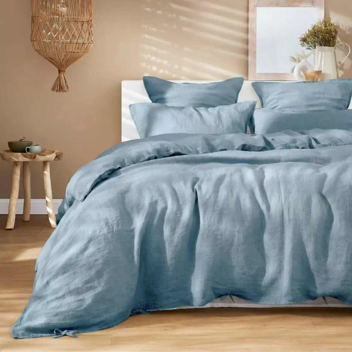 Piumone in lino lavato (90 x 200 cm) Louise Blu Azzurro