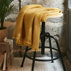 Plaid garza di cotone (160 cm) Gaïa Giallo zafferano