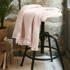 Plaid garza di cotone (160 cm) Gaïa Rosa cipria