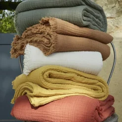 Plaid garza di cotone (220 cm) Gaïa Terracotta