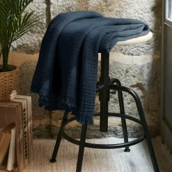 Plaid garza di cotone (160 cm) Gaïa Blu notte
