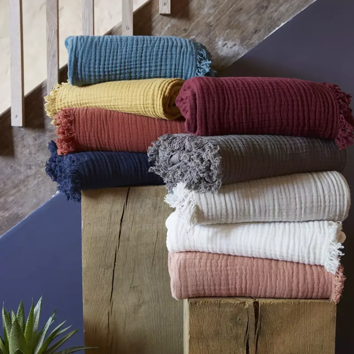 Plaid garza di cotone (160 cm) Gaïa Blu notte