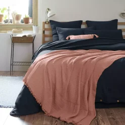Plaid garza di cotone (180 x 220 cm) Gaïa Rosa pesca
