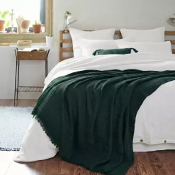 Plaid in garza di cotone (180 x 220 cm) Gaïa Verde abete