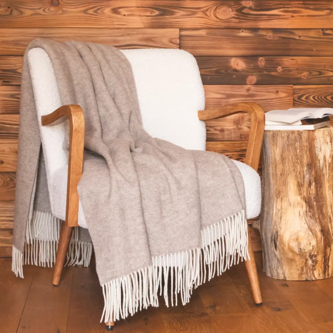 Plaid in lana e cashmere (140 x 200 cm) Côme Beige