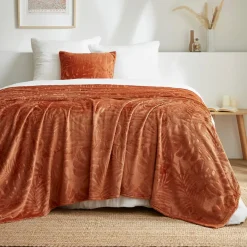 Plaid morbido in flanella (180 x 230 cm) Flore Rame