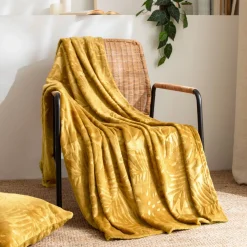 Plaid morbido in flanella (125 x 150 cm) Flore Giallo senape