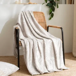 Plaid morbido in flanella (130 x 180 cm) Flore Ecru