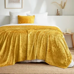 Plaid morbido in flanella (220 x 240 cm) Flore Giallo senape