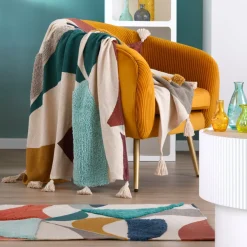 Plaid in cotone riciclato (125 x 150 cm) Blokken Multicolore