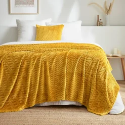 Plaid morbida di flanella (180 x 230 cm) Zag Giallo senape
