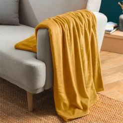Plaid morbida in flanella (130 x 180 cm) Didou Giallo senape