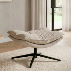 Poggiapiedi in tessuto testurizzato (H45,5 cm) Oblo Beige