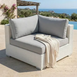 Poltrona da giardino angolare in resina intrecciata Palma Bianco e grigio