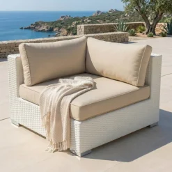 Poltrona da giardino angolare in resina intrecciata Palma Bianco e beige