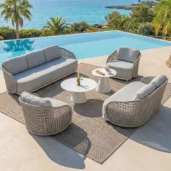Poltrona da giardino effetto rattan e alluminio Riviera Beige