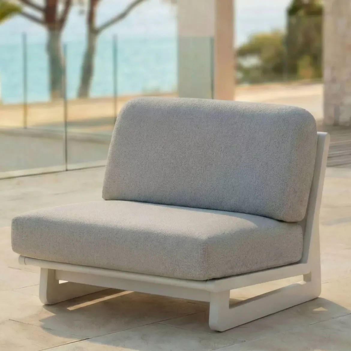 Poltrona da giardino in alluminio Long Beach Bianco cenere e grigio chiaro