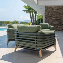 Poltrona da giardino in alluminio Monte Carlo Grigio antracite e verde rosmarino