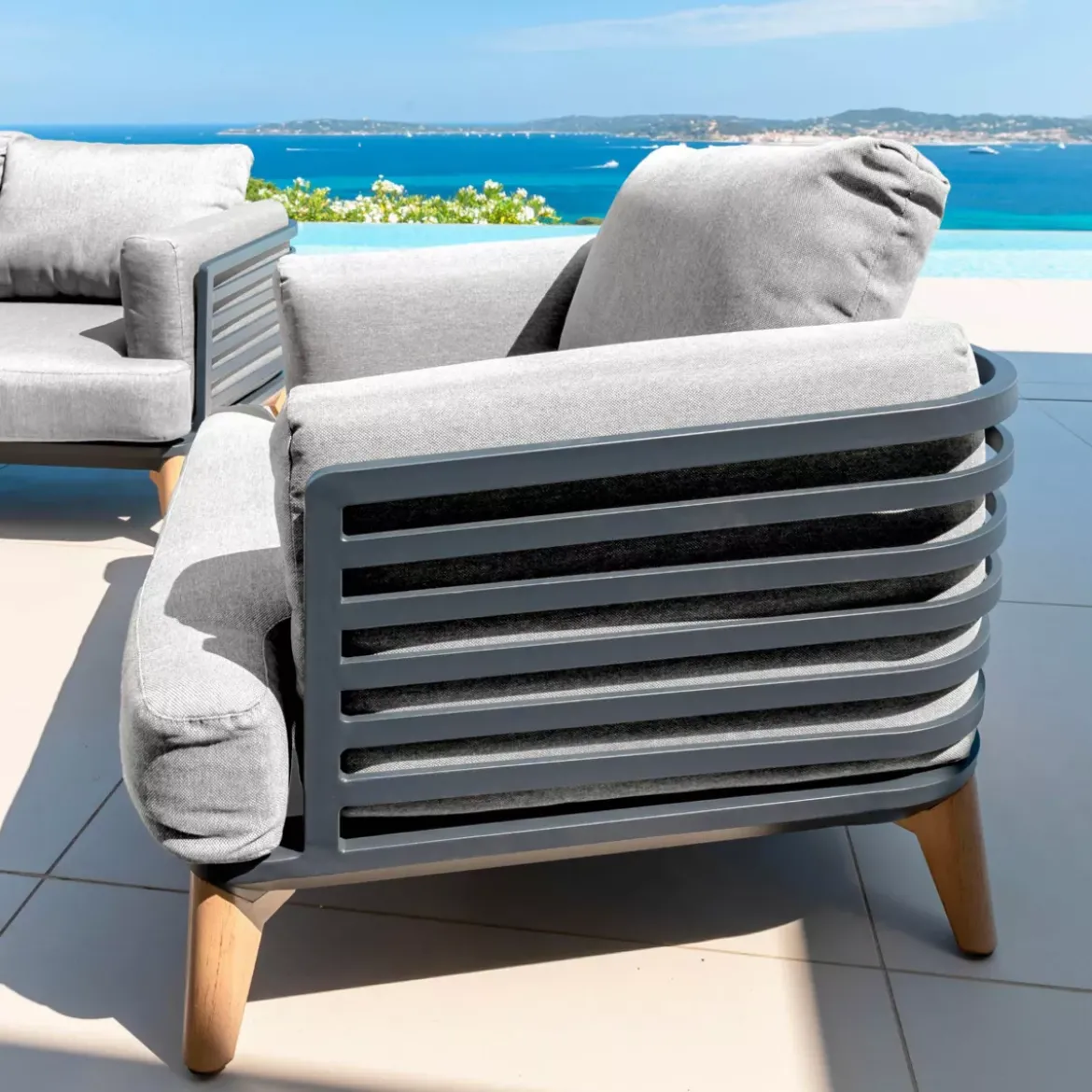 Poltrona da giardino in alluminio Monte Carlo Grigio antracite e grigio chiaro