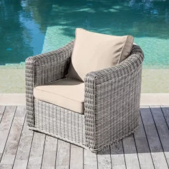 Poltrona da giardino in resina intrecciata Calvi Grigio e tortora