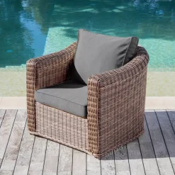 Poltrona da giardino in resina intrecciata Calvi Seppia e grigio scuro