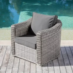 Poltrona da giardino in resina intrecciata Calvi Grigio e grigio scuro