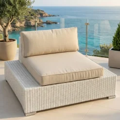 Poltrona da giardino in resina intrecciata Palma Bianco e beige