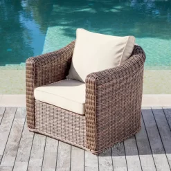 Poltrona da giardino in resina intrecciata Calvi Seppia e beige