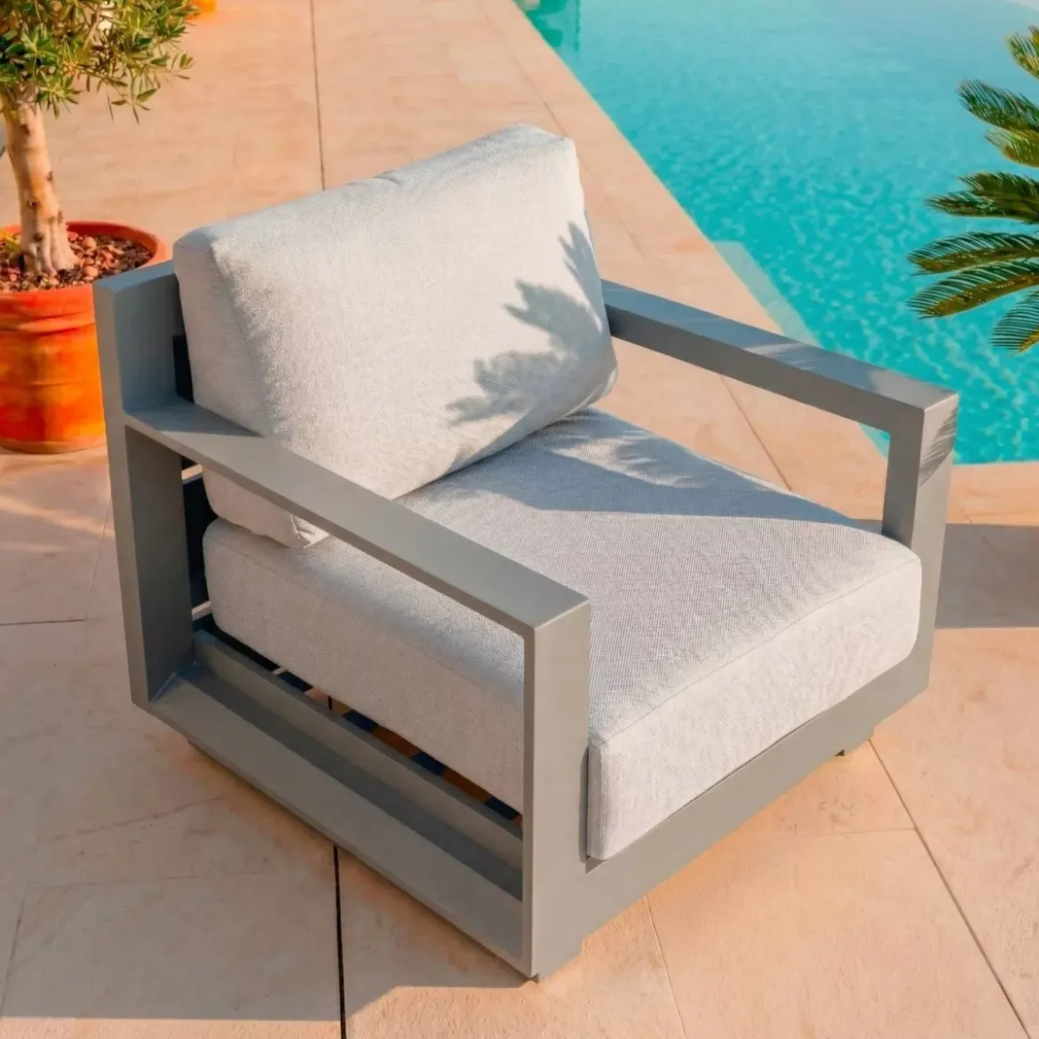 Poltrona da giardino relax in alluminio Elba Grigio antracite e grigio chiaro