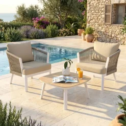 Poltrona da giardino rilassante in alluminio Amalfi Bianco e beige