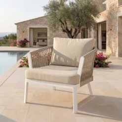Poltrona da giardino rilassante in alluminio Amalfi Bianco e beige