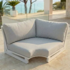 Poltrona d'angolo da giardino in alluminio Long Beach Bianco cenere e grigio chiaro
